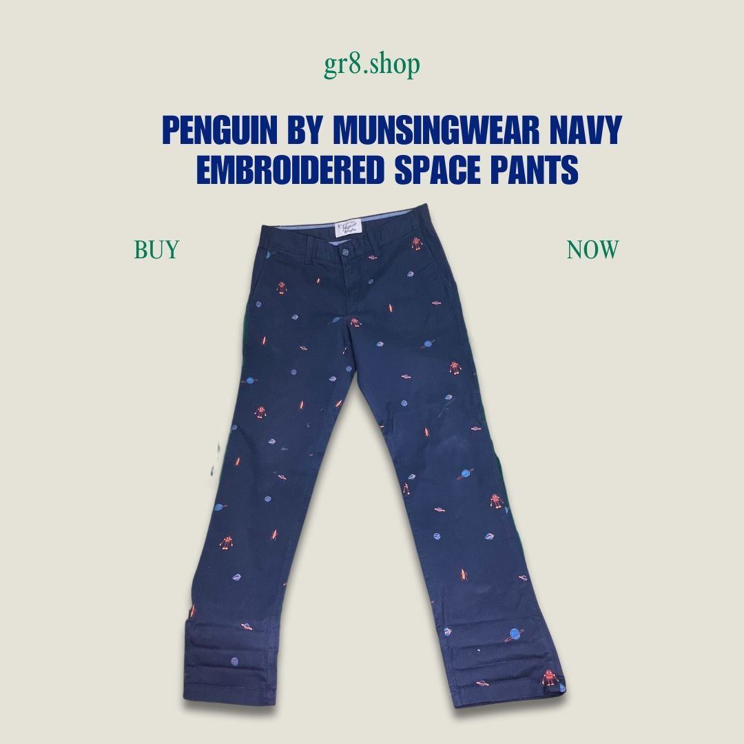Other Penguin By Munsingwear Navy Blue Embroidered Space Pants Siz Size 30" / US 8 / IT 44 - 1 Thumbnail