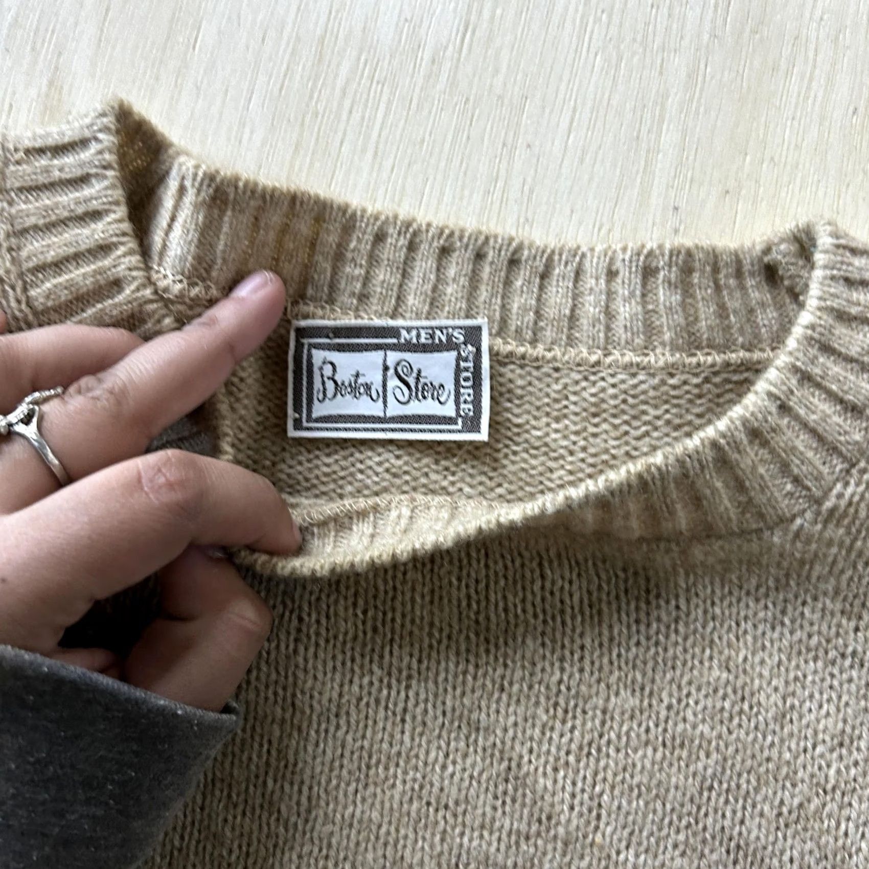 Vintage VINTAGE 80s Boston Store Sweater Mens Large Beige Crewneck Tight Knit Pullover Size US L / EU 52-54 / 3 - 3 Thumbnail