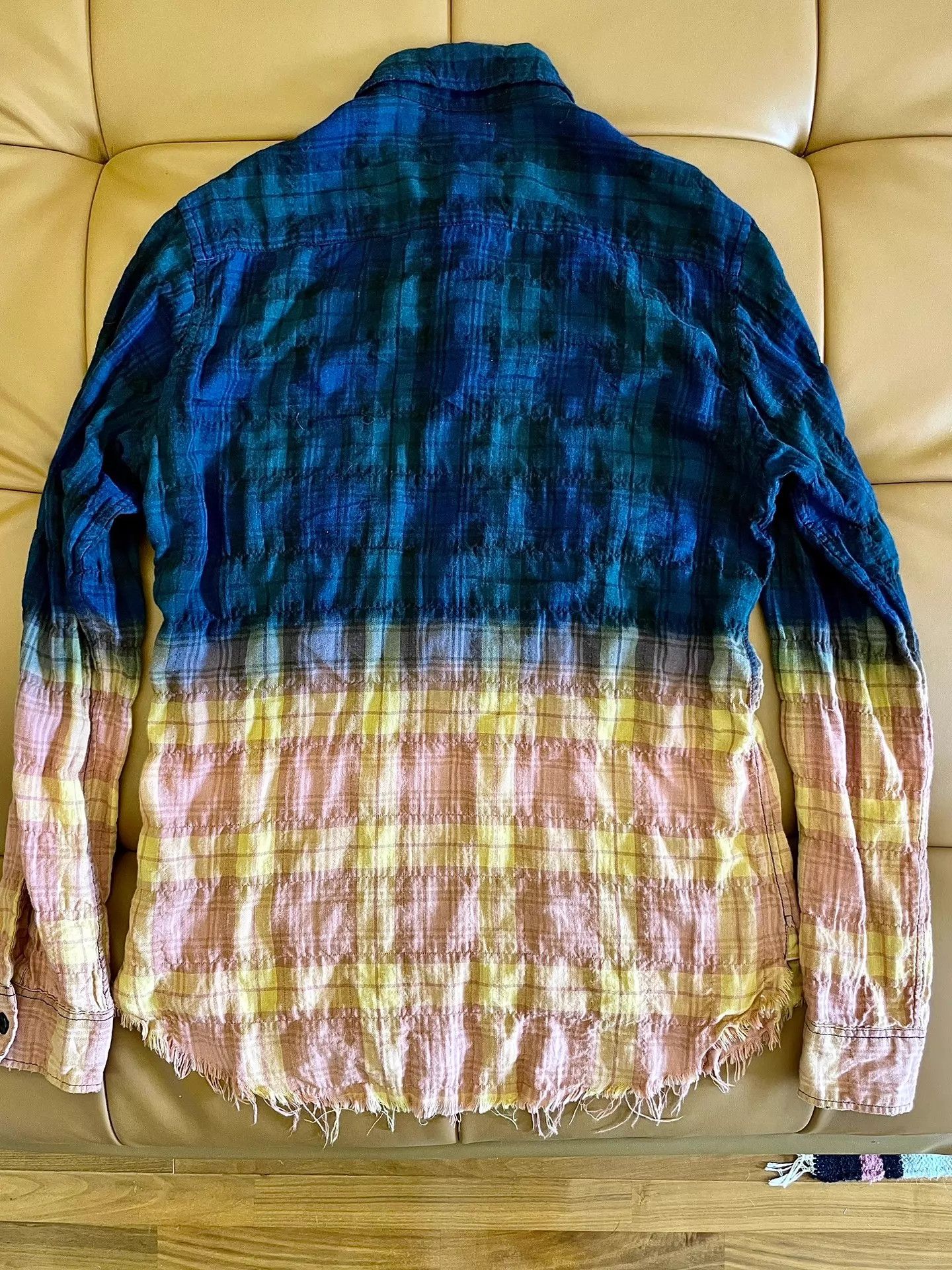 Yves Saint Laurent YSL 16ss red blue tie-dye distressed plaid shirt xs Size US XS / EU 42 / 0 - 7 Thumbnail
