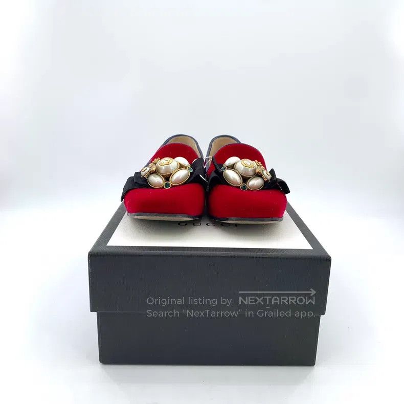 Gucci Gucci Red bee pearl buckle decoration casual flat shoes Size US 5 / IT 35 - 9 Thumbnail