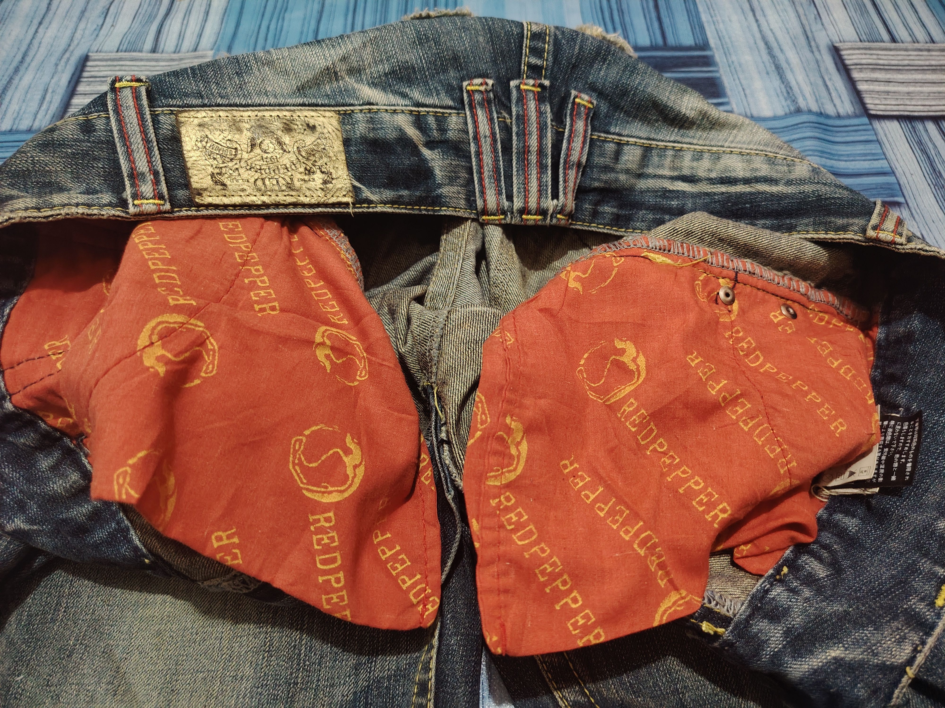Japanese Red Pepper Flared Jeans Distressed Denim