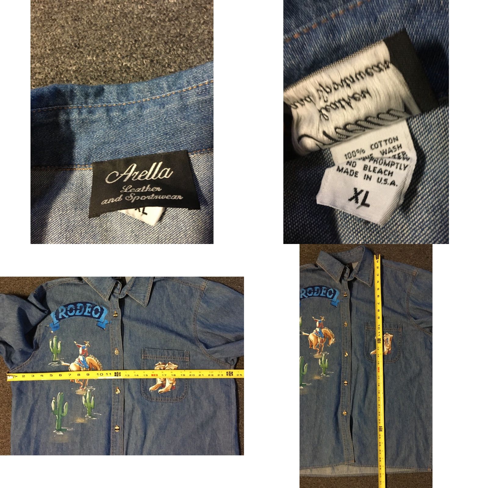 Denime Vtg 90s Rodeo Horses Denim Jean Shirt XL USA Western Cowboy Boots Cactus Art 80s Cowboys Womens Blue Button-Up Size XL Size XL / US 12-14 / IT 48-50 - 8 Thumbnail
