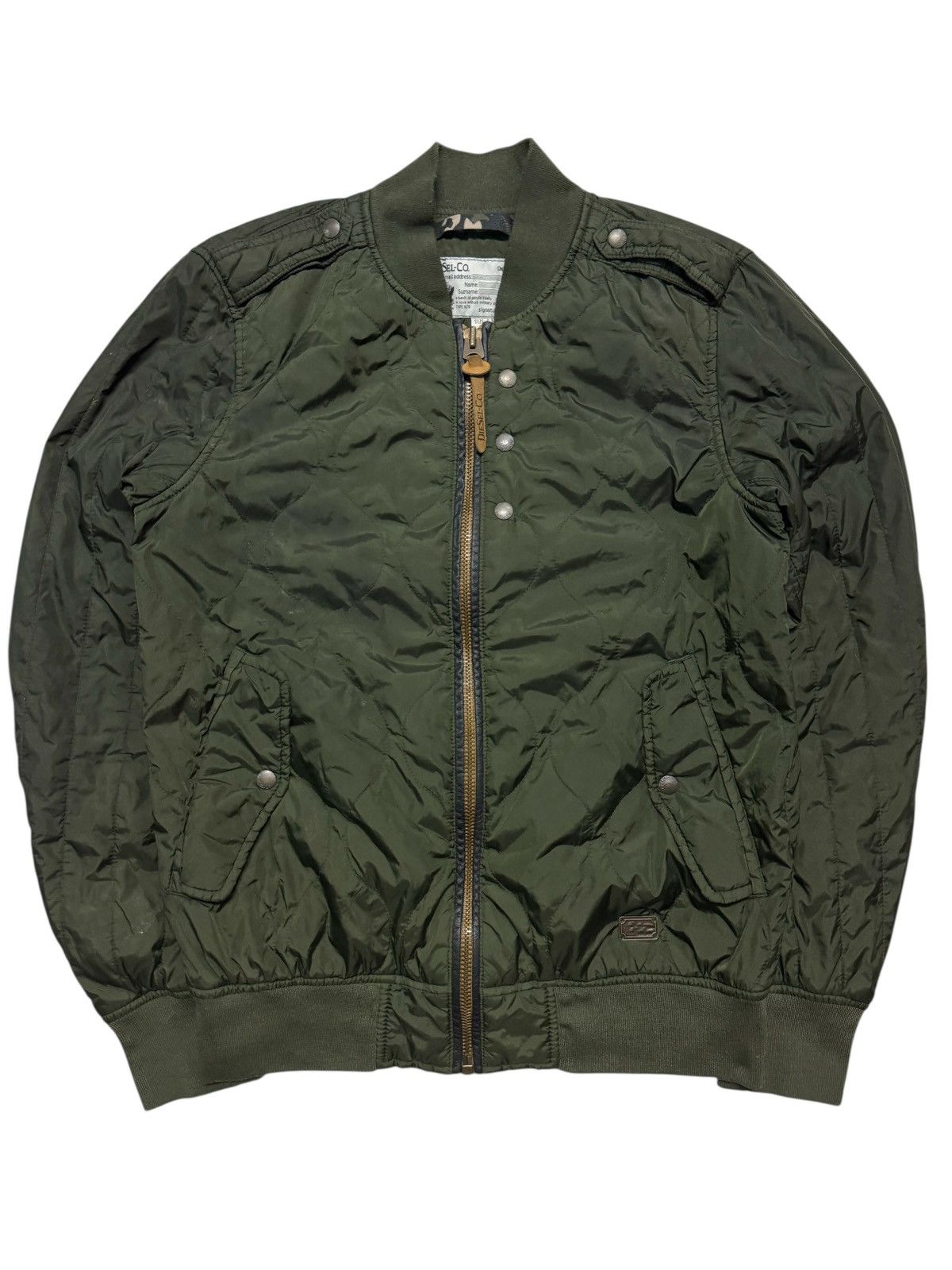 💥VINTAGE Y2K DIESEL-CO OLIVE GREEN MILITARY DISTRESS BOMBERS