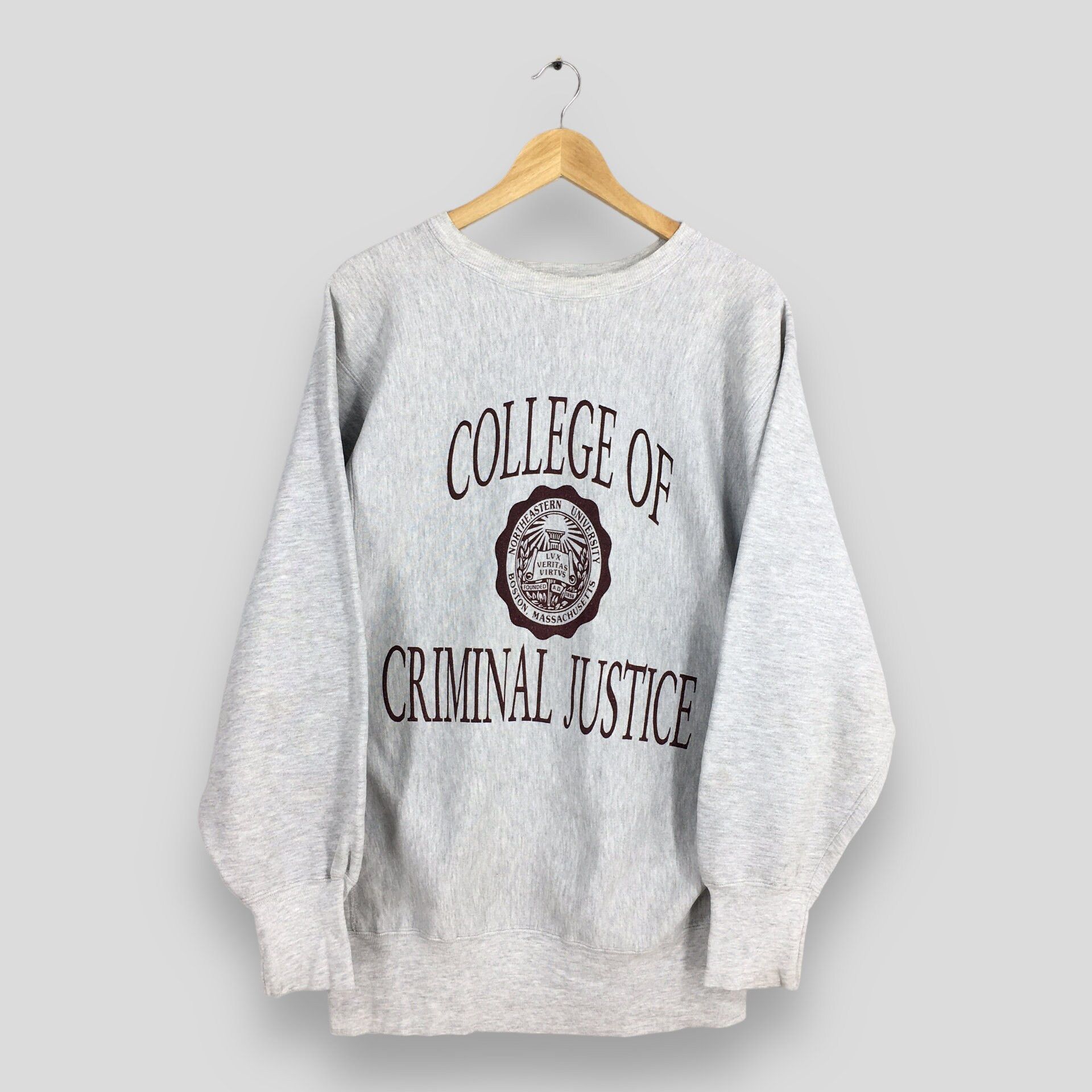 Image of American College x Champion Reverse Weave Champion College Criminal Justice Crewneck XL in Grey