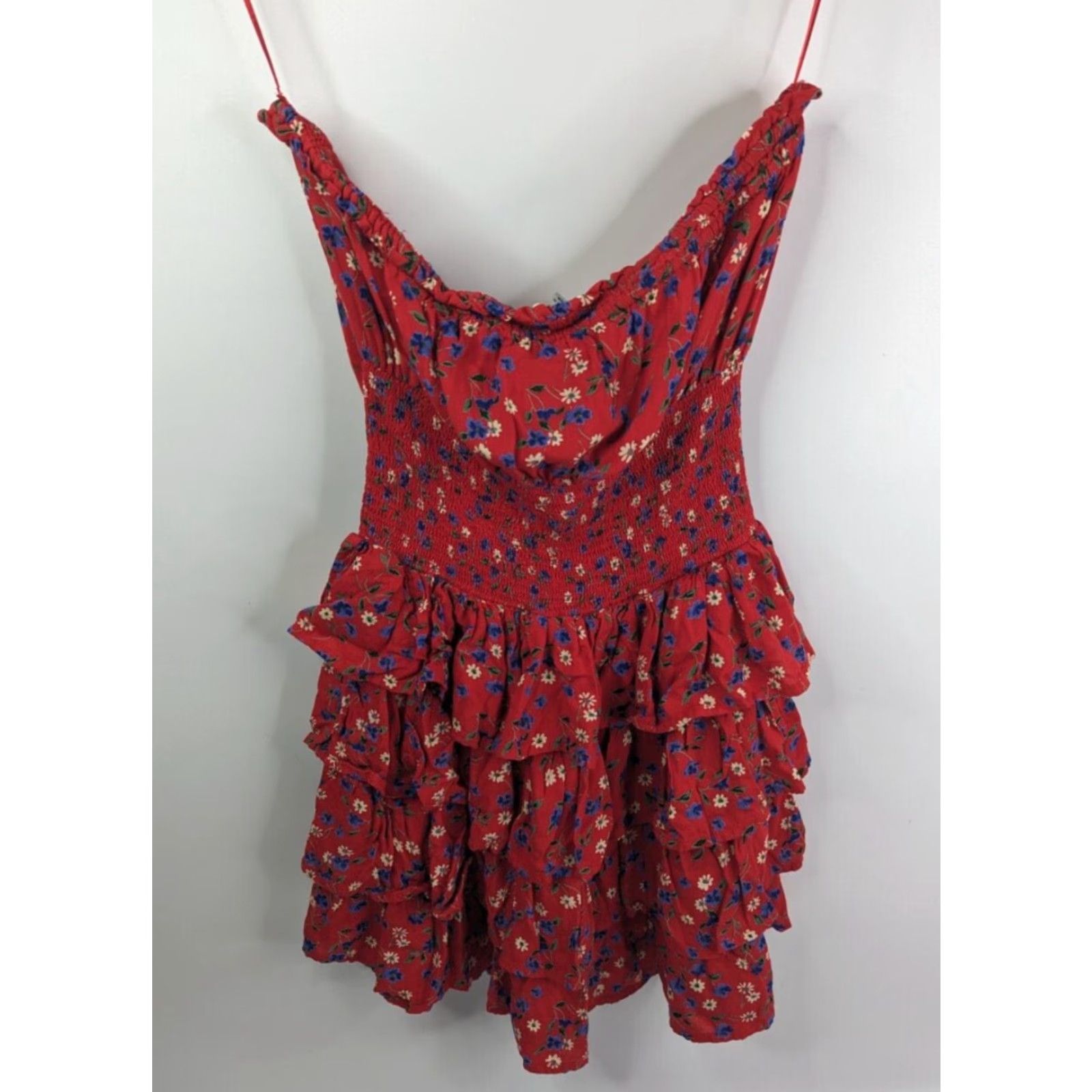 Vintage Patrons of Peace Red Dress Short A-Line Smocked Waist Tiered Ruffles Strapless Size S Women Mens Girls Size S / US 4 / IT 40 - 3 Thumbnail