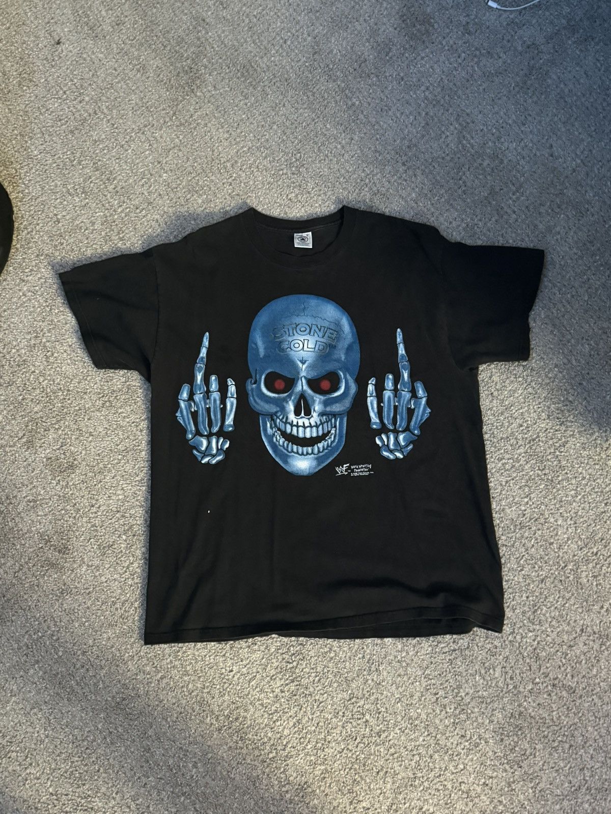 【WHO.A.U】Steve Ringer T-shirt Vintage × WWE × WWF Stone cold Steve Austin skull and middle
