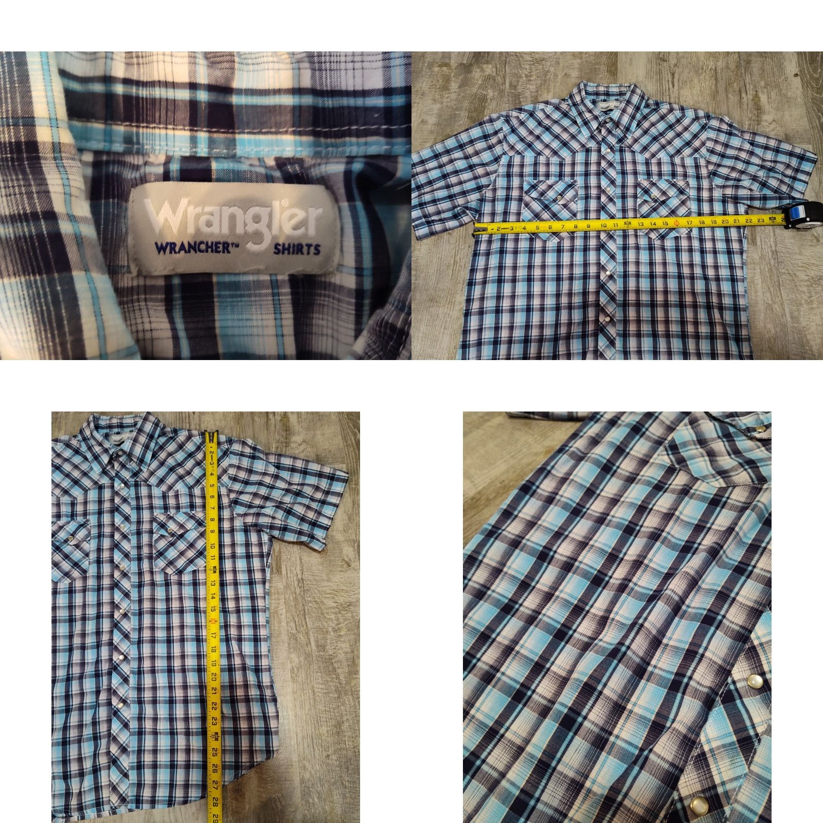 Wrangler WRANGLER Wrancher Blue Plaid Short Sleeve Snap Button Shirt Large Western Mens Size US L / EU 52-54 / 3 - 8 Thumbnail