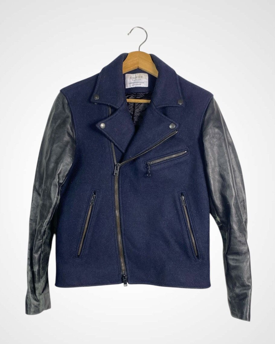 Designer × Edifice Japan A12 Edifice Double Colar Wool Sleeve Leather Jacket Size US S / EU 44-46 / 1 - 2 Thumbnail