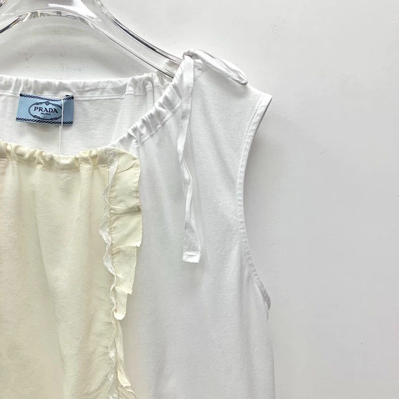 Prada Prada White lace design cotton round-neck sleeveless shirt Size S / US 4 / IT 40 - 3 Thumbnail