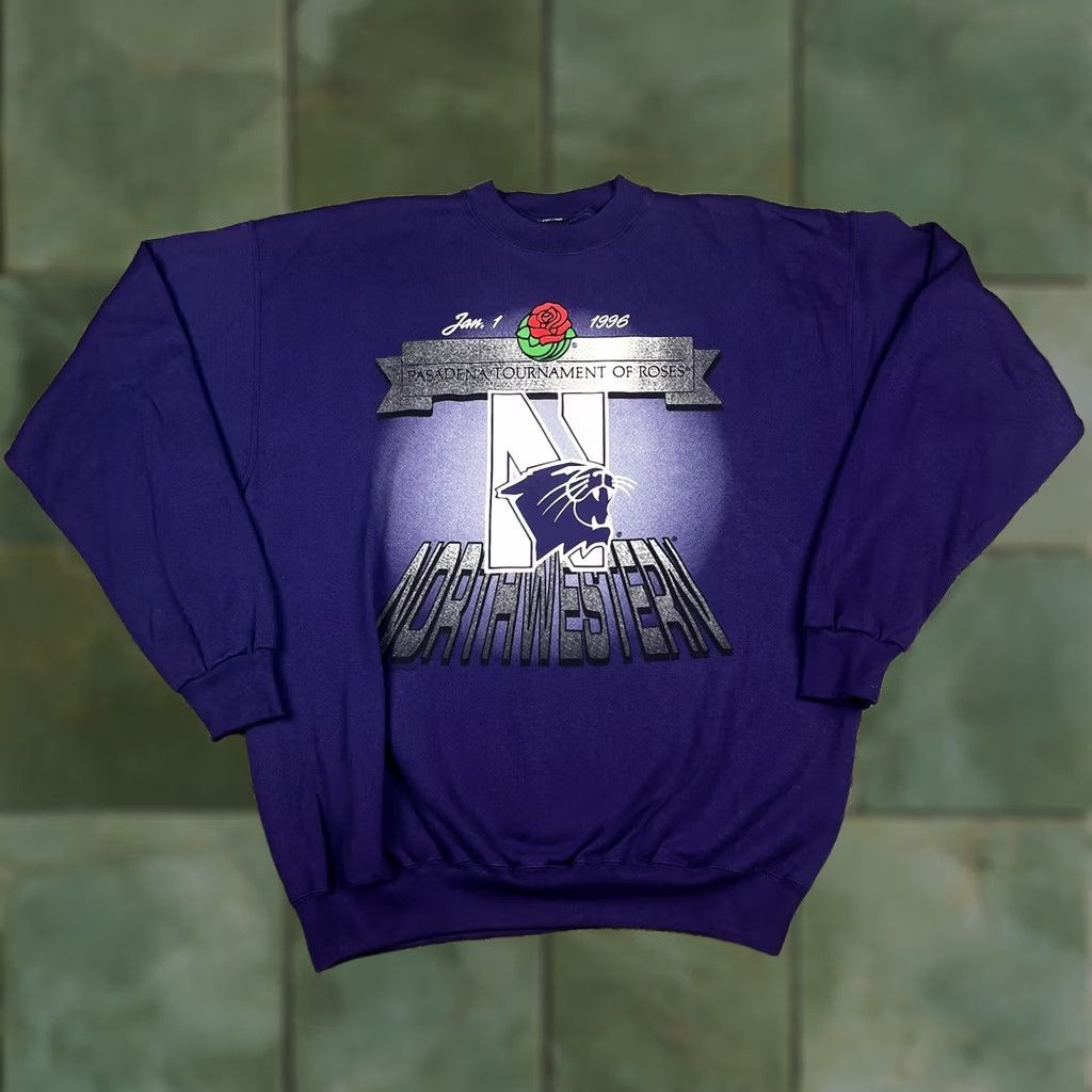 Vintage VINTAGE Northwestern Wildcats Crewneck Sweatshirt XL Purple 90s Rose Bowl, Pasadena, Logo, Graphic Print, Heavyweight, Pullover, Unisex Adults Size US XL / EU 56 / 4 - 1 Thumbnail