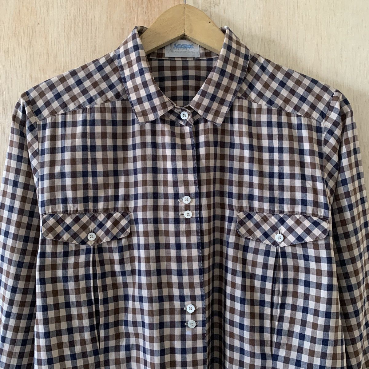 Aquascutum × Designer × Vintage Vintage 90s Aquasport Aquascutum Monogram Plaid Shirts Size L / US 10 / IT 46 - 2 Thumbnail