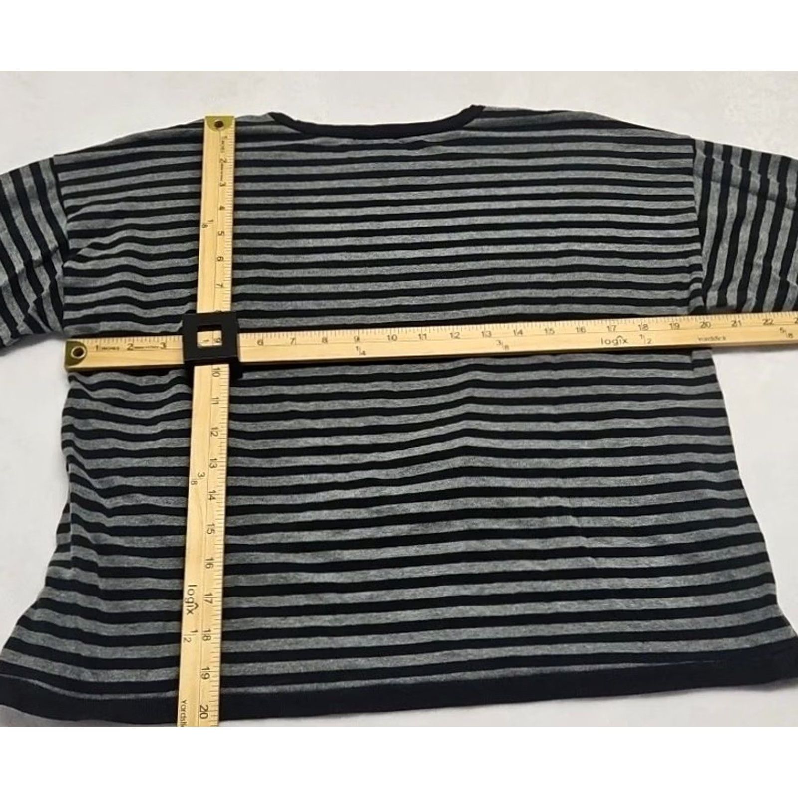 Eileen Fisher Eileen Fisher Striped Long Sleeve Top S Gray Black Boxy Minimalist Organic Style Shirt Womens Pullover Crewneck Knit Stretch - Size S / US 4 / IT 40 - 8 Thumbnail