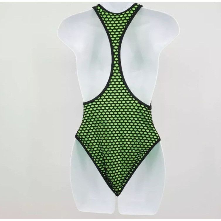 Other Juniors Neon Lime High Leg Mesh One Piece Swimsuit With Race Size ONE SIZE - 5 Thumbnail