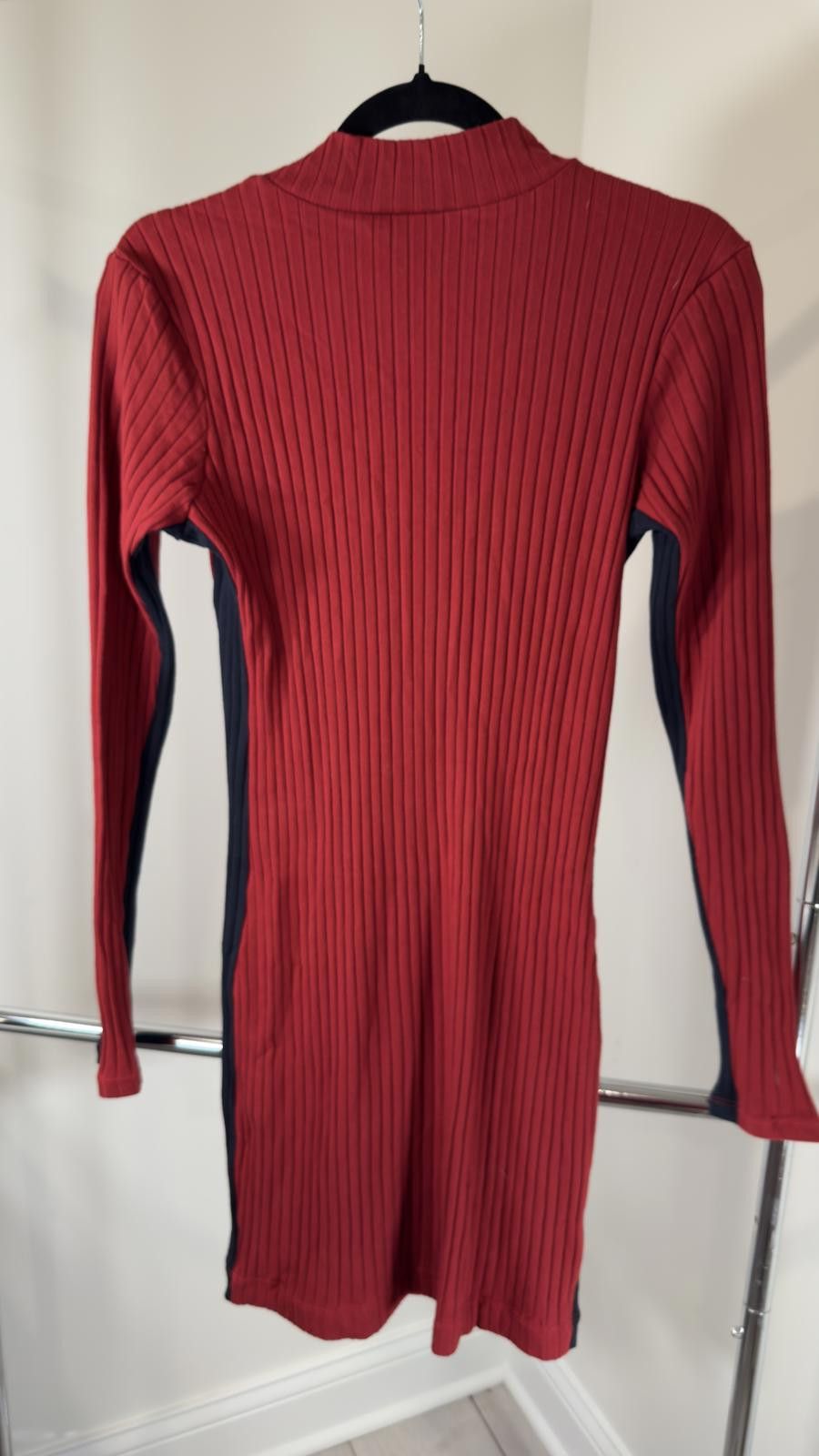 Other Chic Ribbed Long Sleeve Dress - Red & Navy Size L / US 10 / IT 46 - 3 Thumbnail