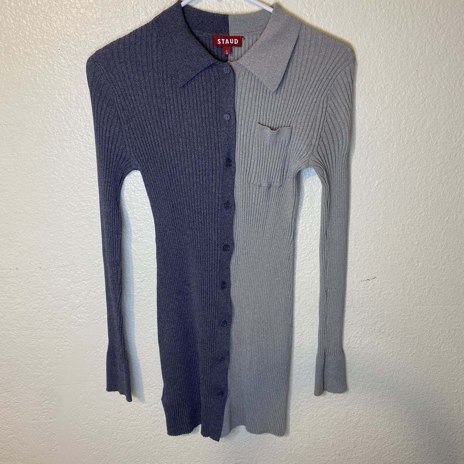 Staud Staud Milton Fama Gray Colorblock Ribbed Long Sleeve Shirt S Size S / US 4 / IT 40 - 7 Thumbnail
