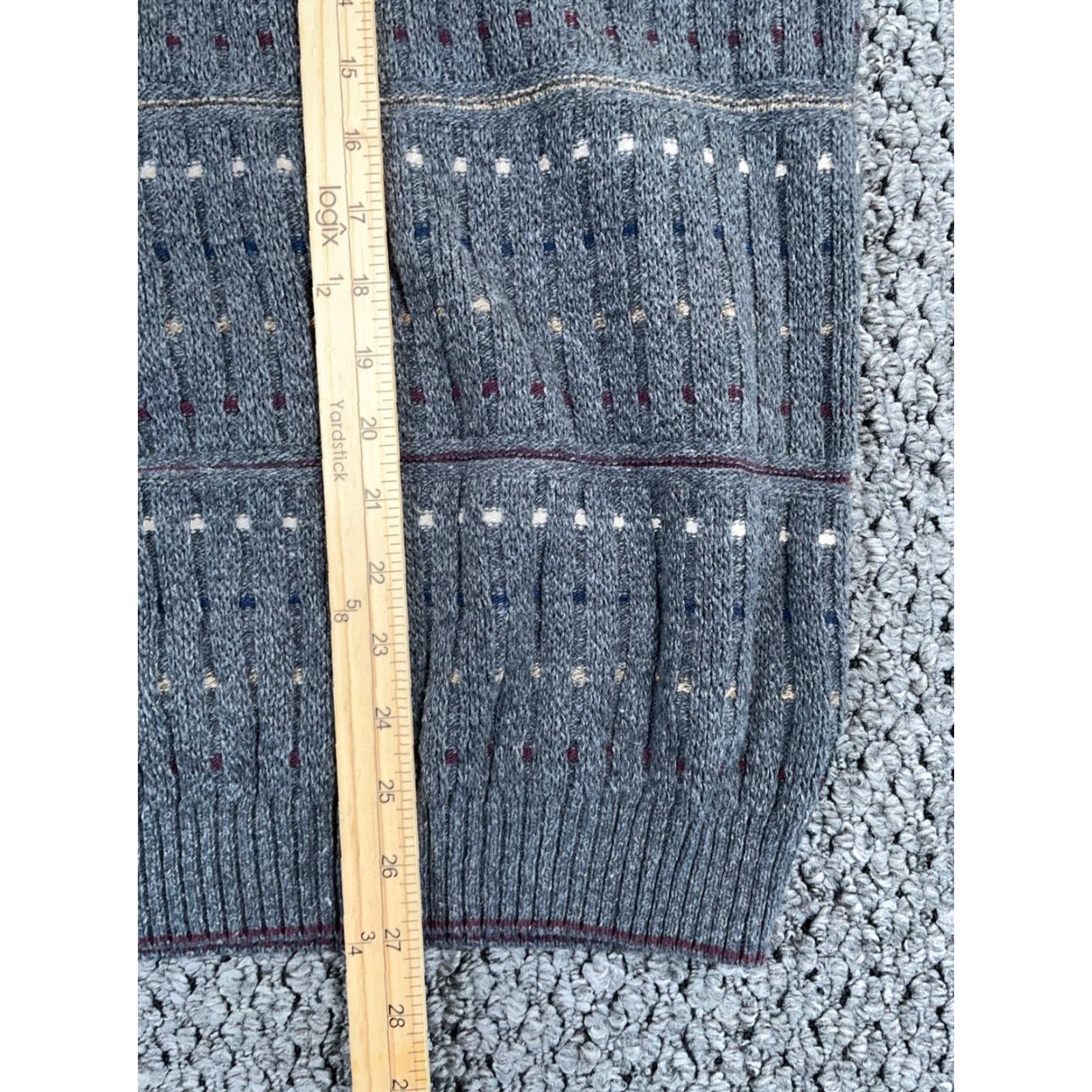 Vintage VTG 90s Collared Sweater Adult Large Gray Dotted Striped Pattern Chunky Knit Dad Size US L / EU 52-54 / 3 - 6 Thumbnail
