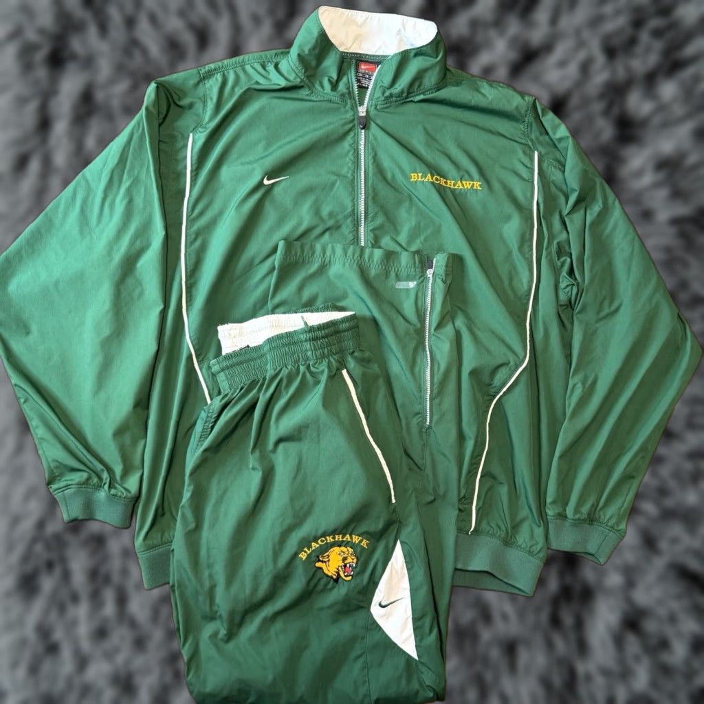 VINTAGE Nike Team Blackhawk Cougars Track Suit Green Football Baggy Ankle Zip 90’s XL Mens
