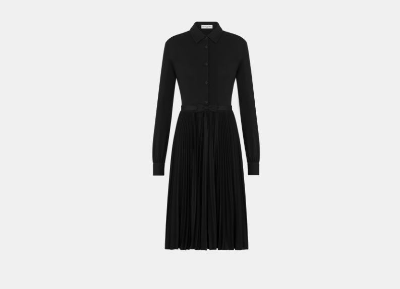 Dior o1w1db11225 451R97 Belted Pleated Midi Dress in Black Size XS / US 0-2 / IT 36-38 - 1 Thumbnail