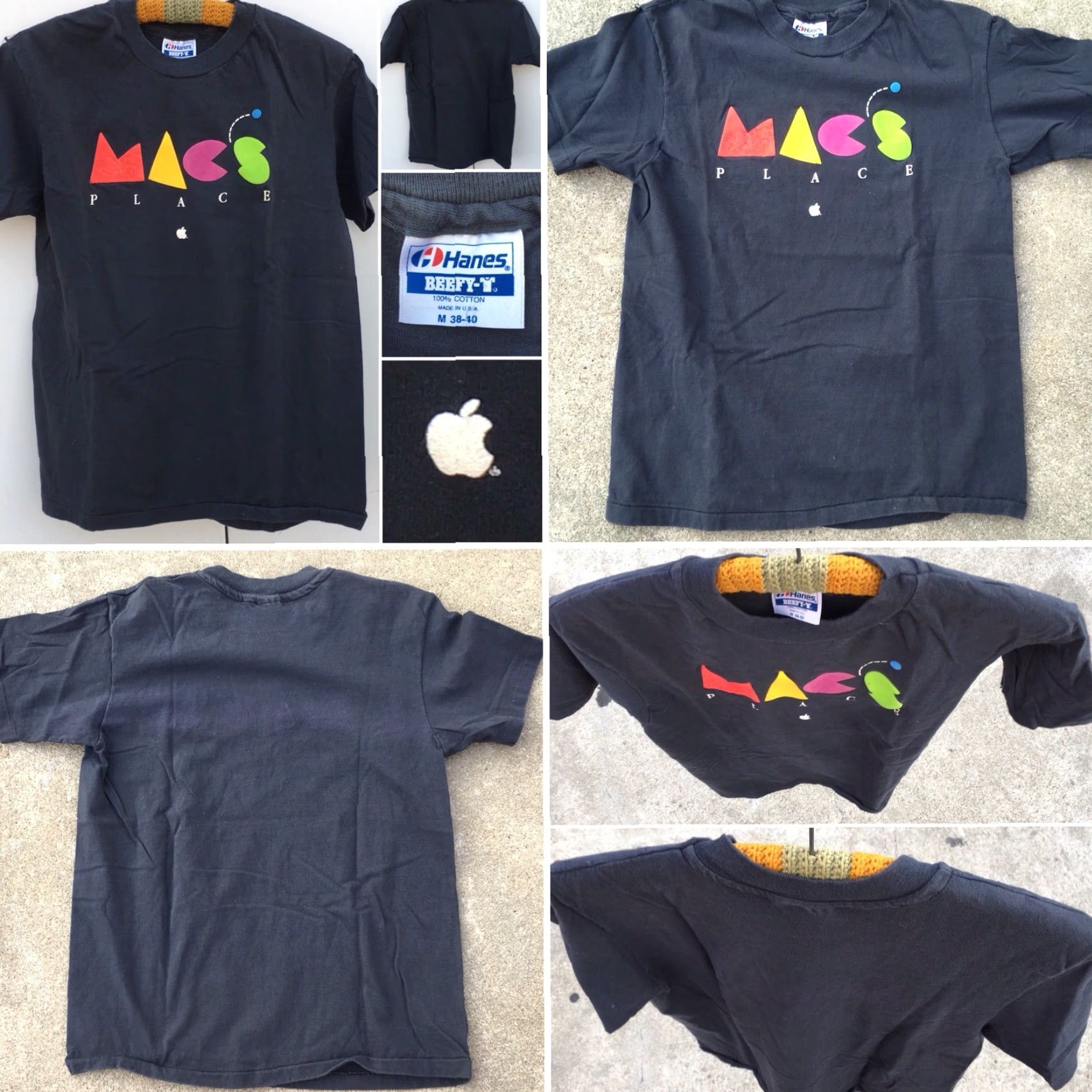Hanes VINTAGE MACS PLACE T-Shirt Black 1980s Hanes M 38-40 Mens Graphic Tee Short Sleeve 100% Cotton Worldwide United States USA Secretary/Geek Size US M / EU 48-50 / 2 - 2 Thumbnail