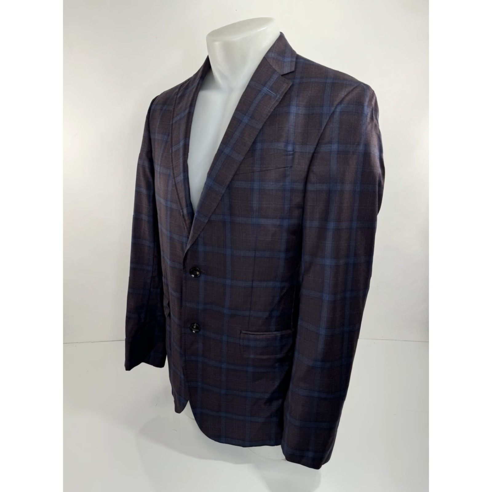Ted Baker TED BAKER London Endurance - Plaid WOOL Blazer Jacket Mens 38R Blue / Very Slightly Reddish Brown EXC Size 38R - 3 Thumbnail