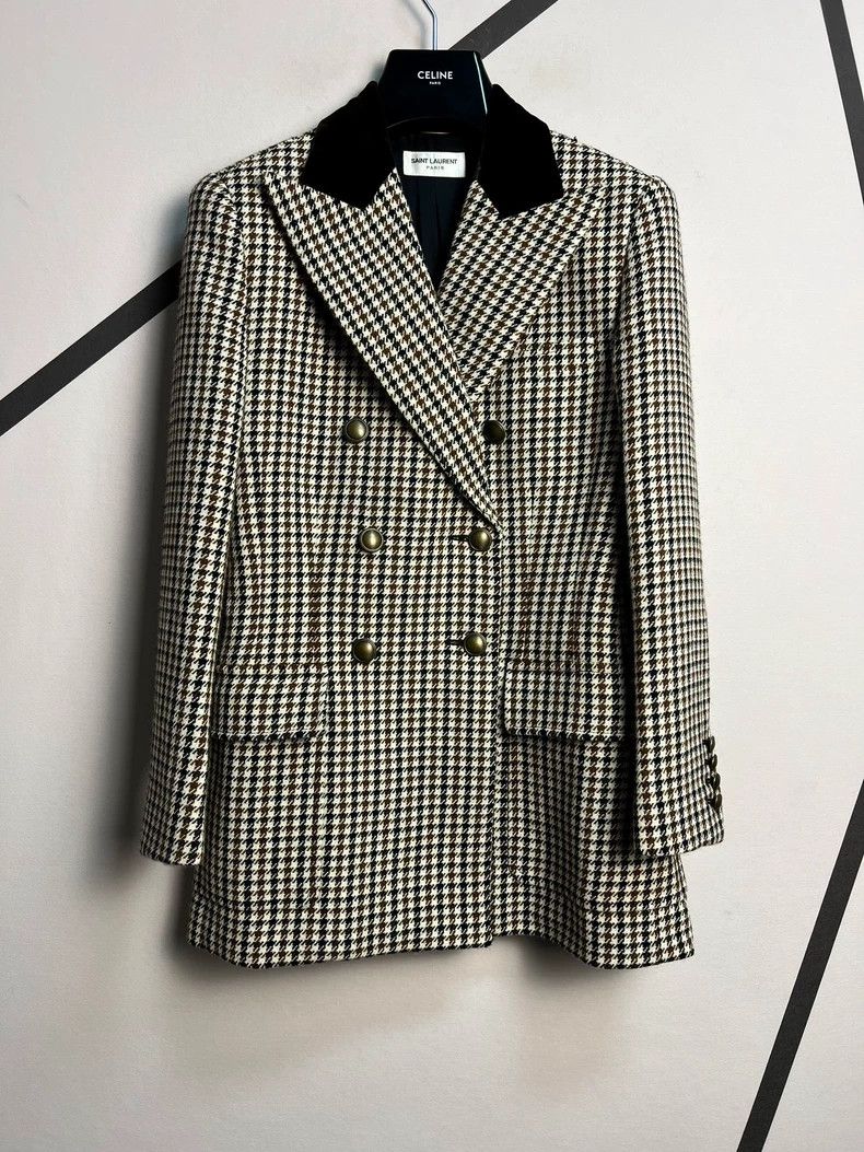 Saint Laurent Paris Saint Laurent Paris Brown velour patchwork gun-neck double Size XS / US 0-2 / IT 36-38 - 1 Thumbnail