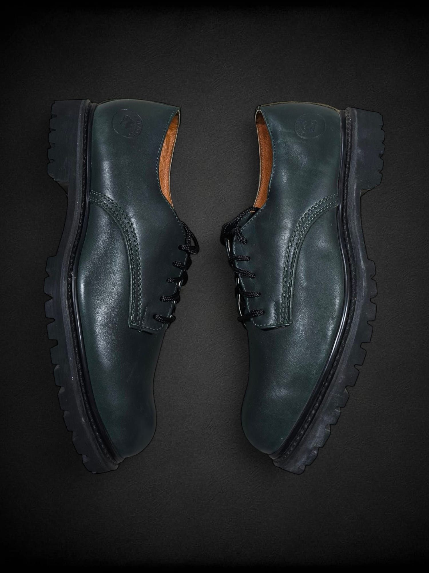 Leather Chunky London Grinders Dark Green Derby Leather Shoes Size US 12 / EU 45 - 3 Thumbnail