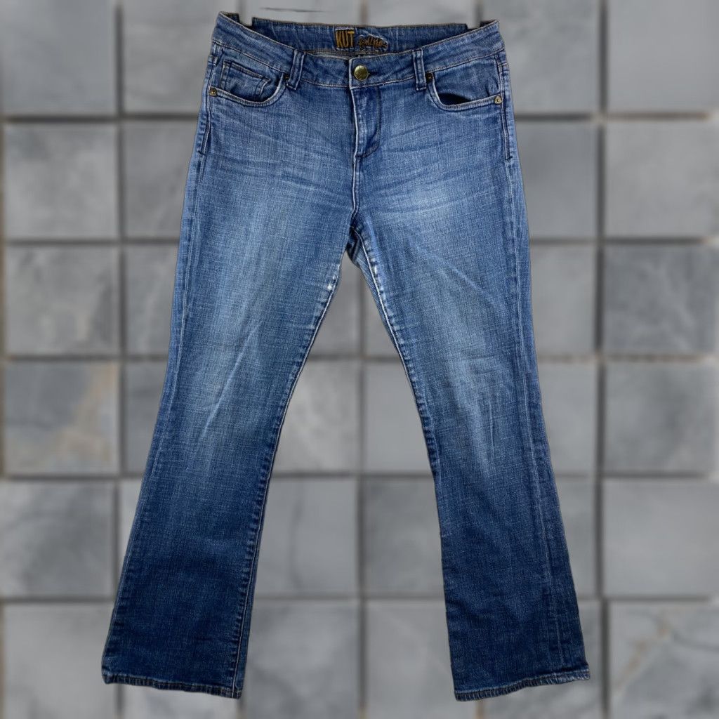 Vintage KUT from the Kloth Jeans Womens 8 Blue Bootcut Stretch Denim Dark Distressed Size 30" / US 8 / IT 44 - 1 Thumbnail