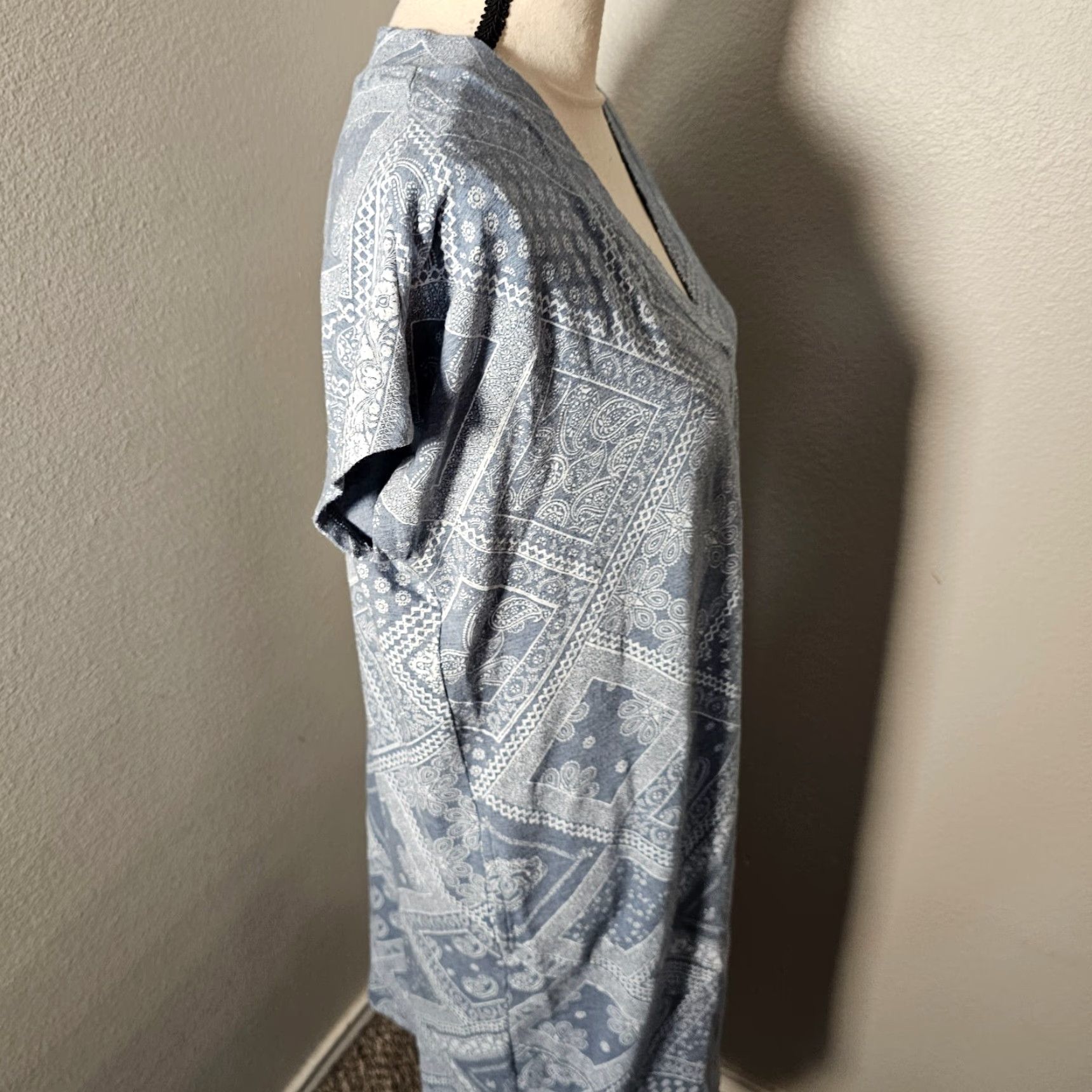 J. Jill J Jill Dress Medium Blue Bandana Print Pockets V Neck Shift Casual Knee Length Cotton Blend Size M / US 6-8 / IT 42-44 - 6 Thumbnail