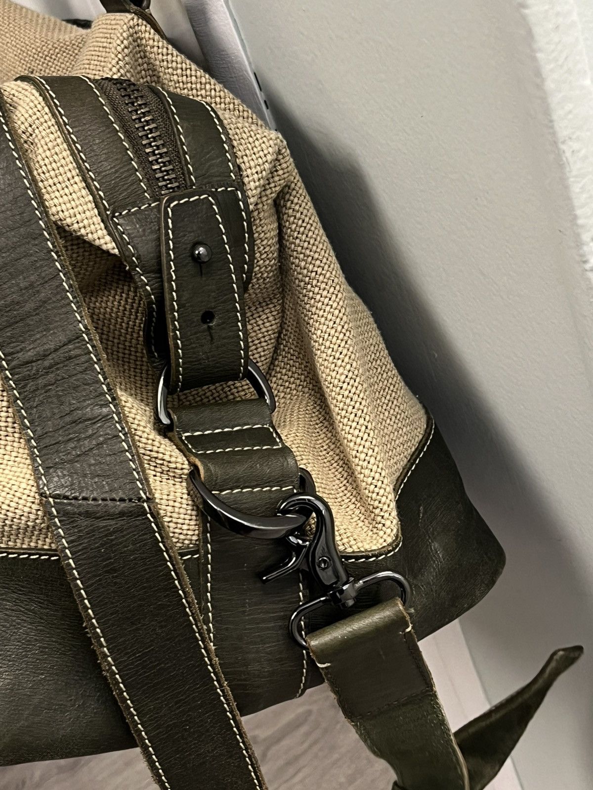 John Varvatos Leather and canvas duffel bag. Size ONE SIZE - 5 Thumbnail