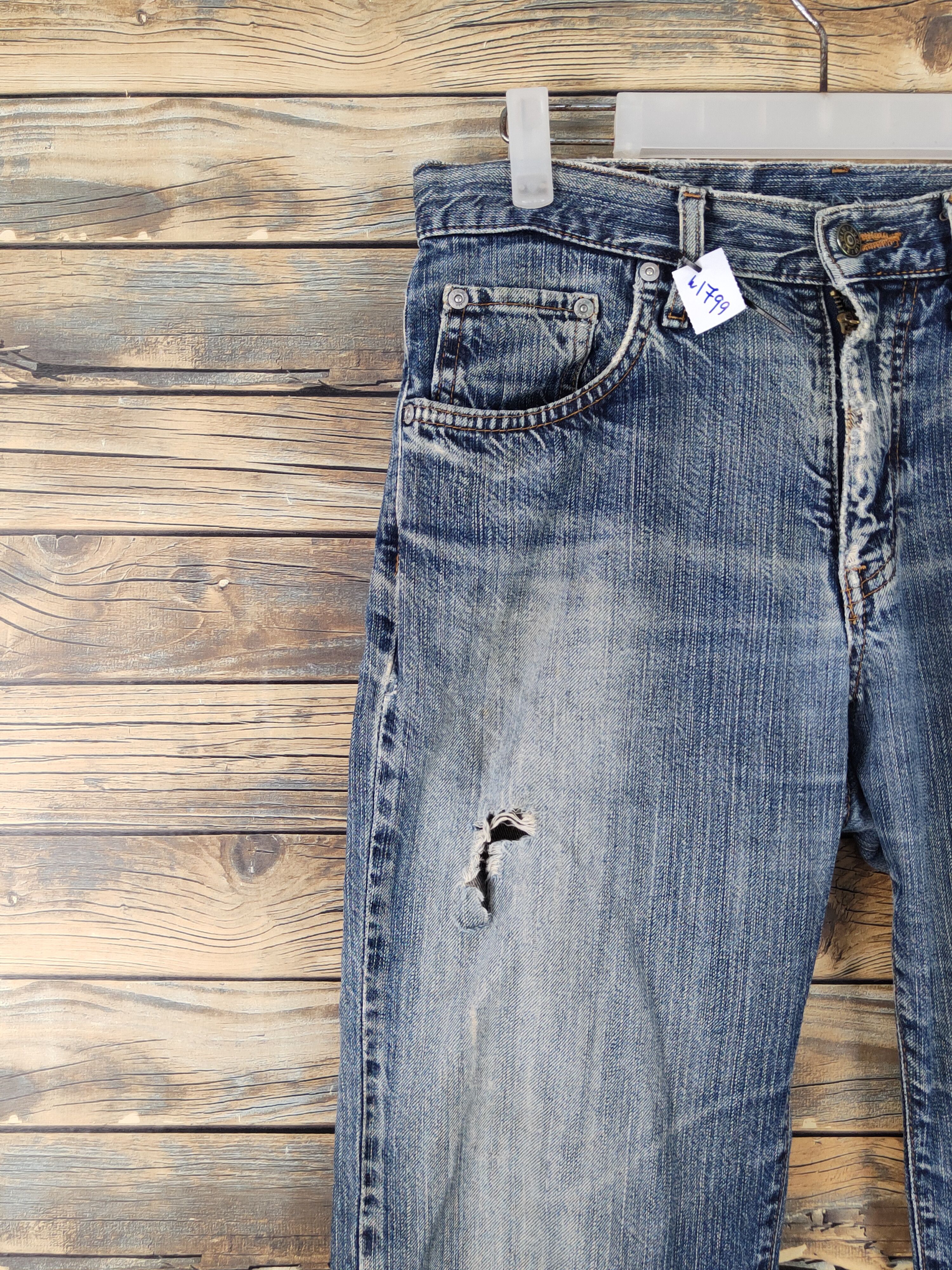 Edwin Edwin Dark Blue Distressed Ripped denim Jeans #W1799 Size US 30 / EU 46 - 3 Thumbnail