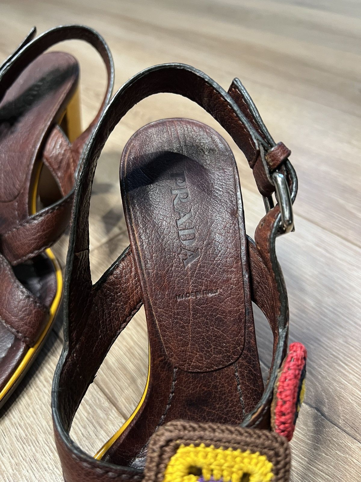 Prada Prada Brown Leather Embellished Cross-Strap Slingback Heels Size US 8 / IT 38 - 7 Thumbnail