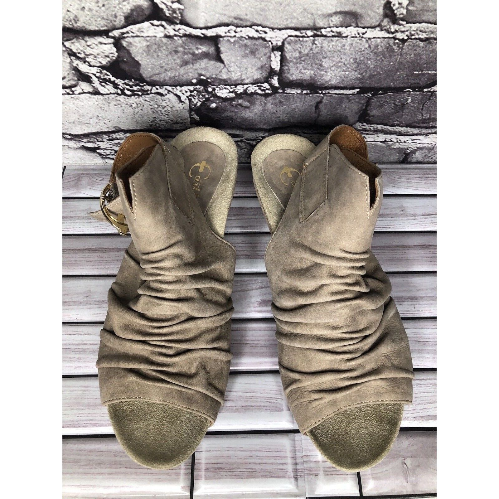 Other Earthies Santo Taupe Suede Leather Ankle Wedge Booties Women Size US 10 / IT 40 - 18 Thumbnail