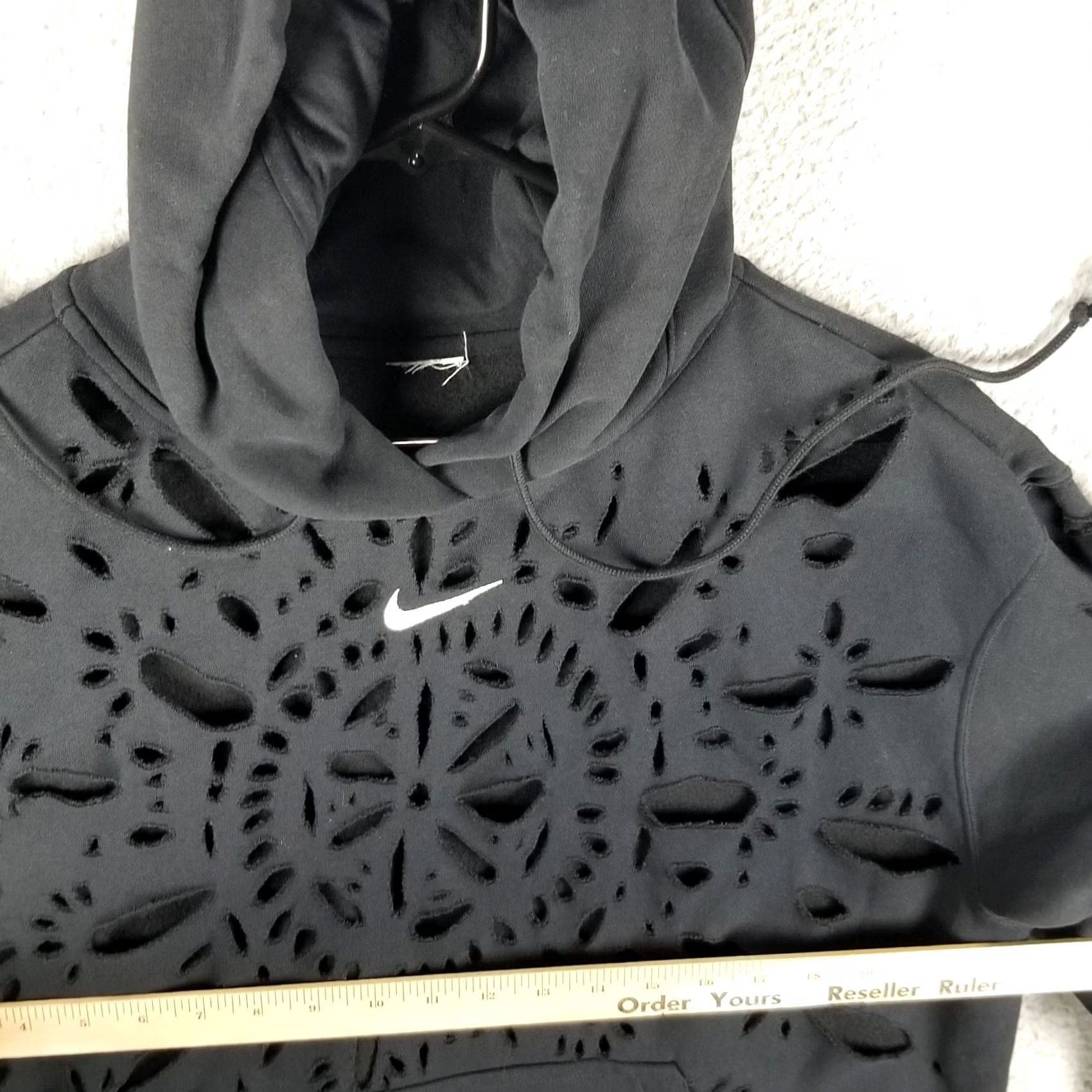 Nike Nike Center Swoosh Hoodie Men Women Small OS Distressed Art To Wear Black Fleece Sweatshirt Pullover Size S / US 4 / IT 40 - 6 Thumbnail