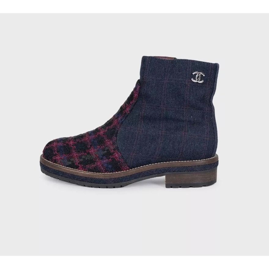 Chanel Chanel Blue Textile Logo Zip Ankle Boots Size 38.5 Size US 7.5 / IT 37.5 - 1 Thumbnail