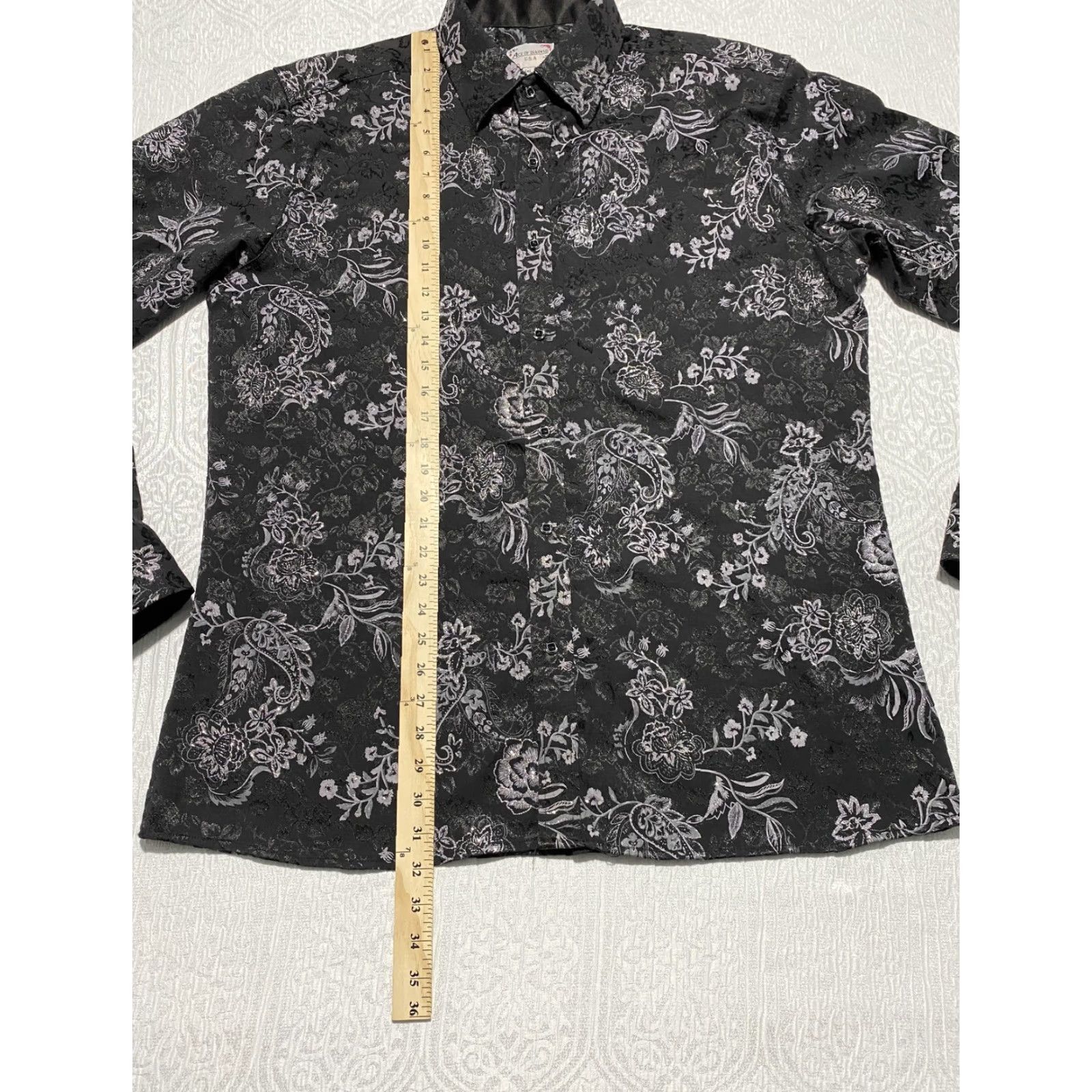 Vintage Ace Of Diamond Shirt Mens 2XL Black Floral Paisley Stretch Dress Long Sleeve Shirt Size 48R - 7 Thumbnail