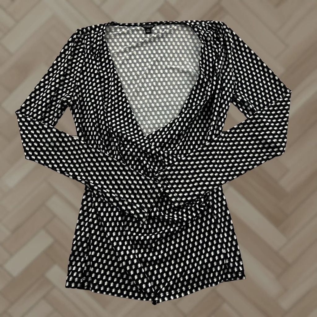 Ann Taylor Ann Taylor Polka Dot Top Shirt Long Sleeve Navy Blue Women's S Size S / US 4 / IT 40 - 1 Thumbnail
