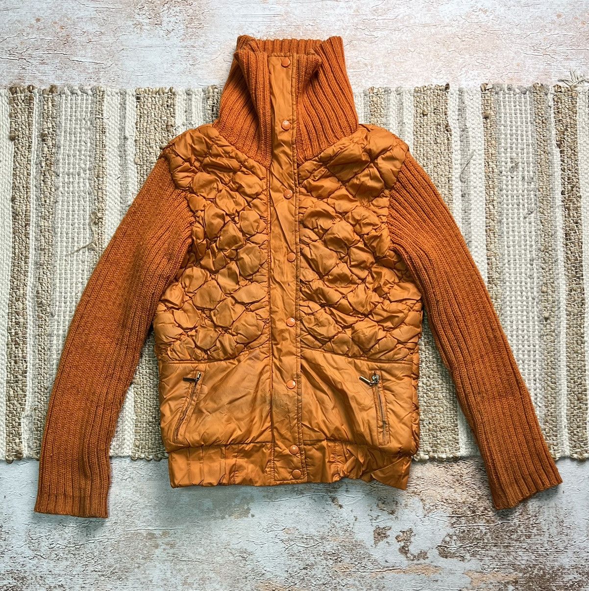 image of 20471120 x Avant Garde Vintage Japanese Pleated Jacket in Orange, Men's (Size Small)