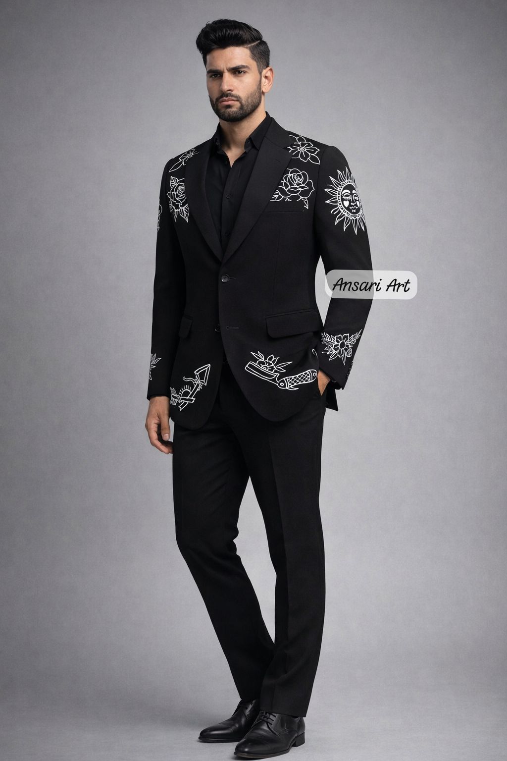 Other Men 2PC Customized Floral embroidery cocktail prom outfit Size 44S - 1 Thumbnail