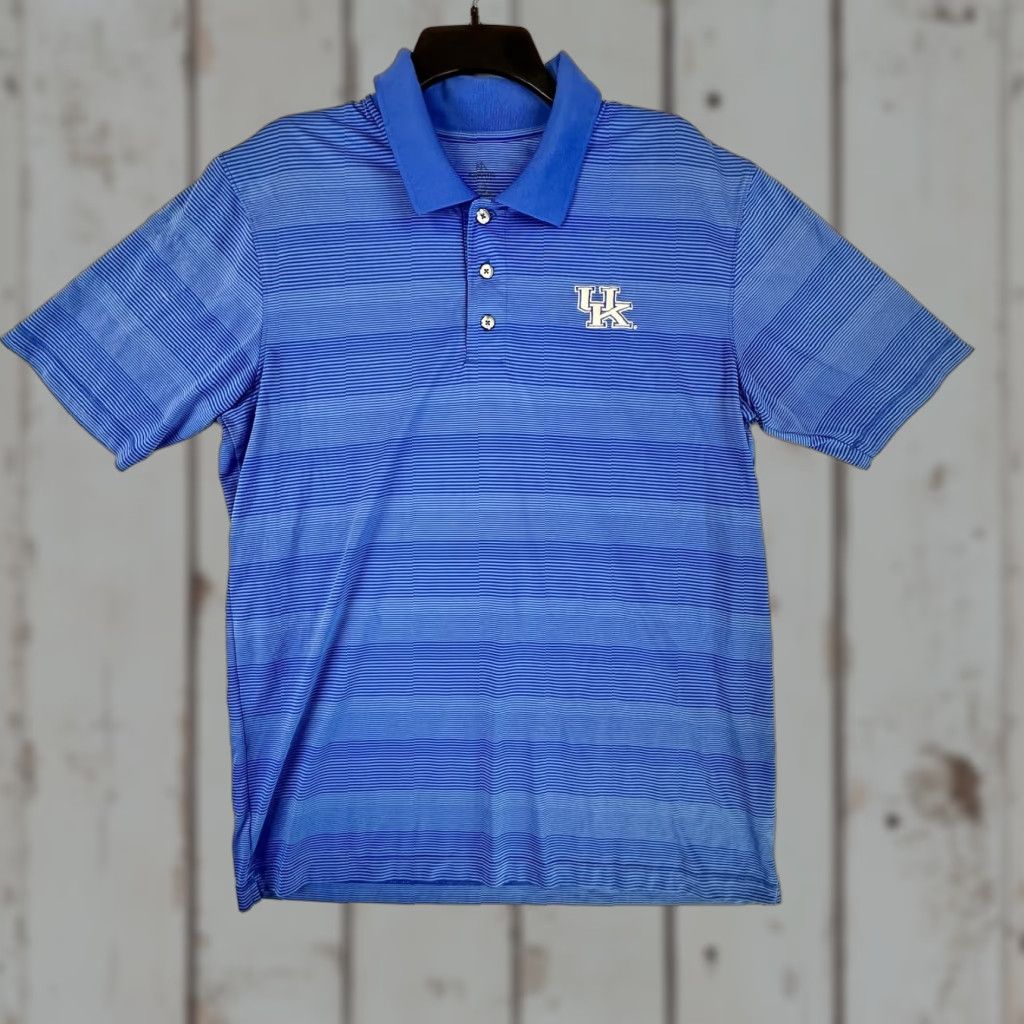 Vintage Kingsmen Polo Shirt Mens Large Blue Striped Kentucky Wildcats NCAA Golf Size US L / EU 52-54 / 3 - 1 Thumbnail