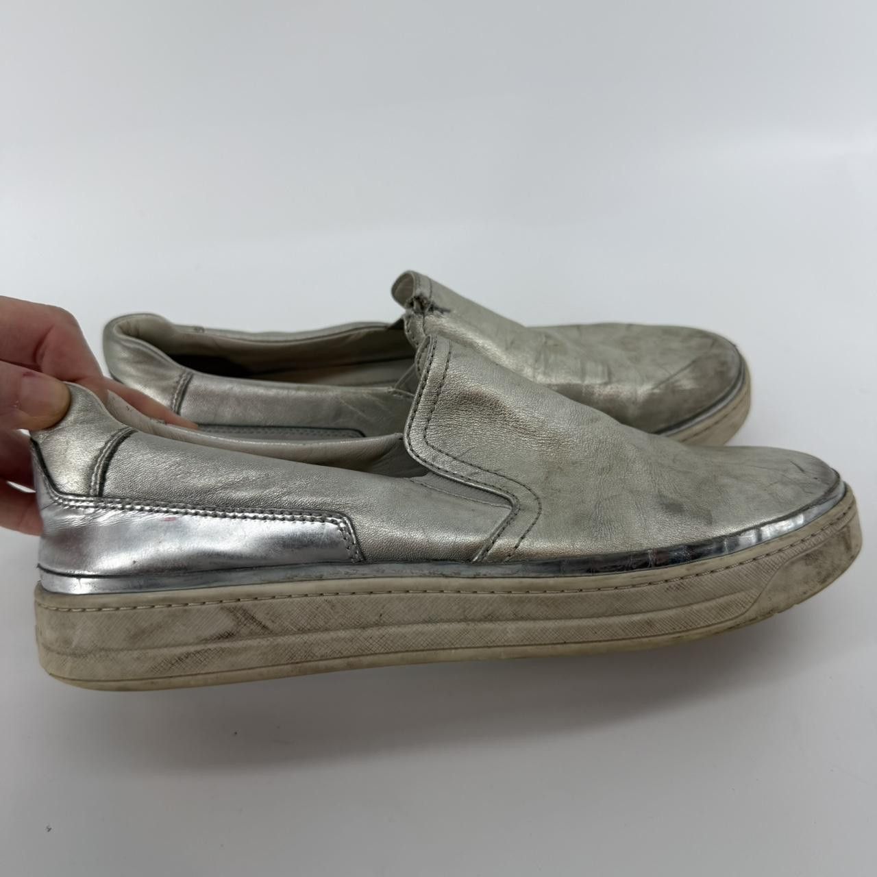 Prada Prada Silver Leather Slip On Sneakers Size US 9 / IT 39 - 1 Thumbnail