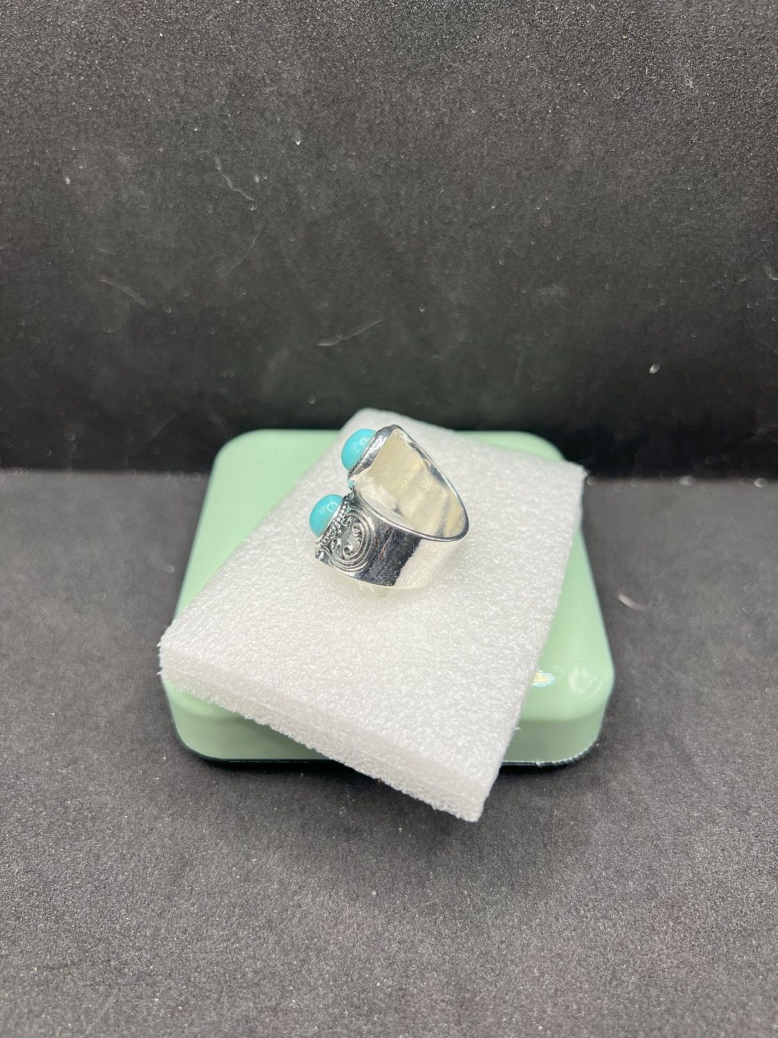Jewelry Double Turquoise Silver Ring - Size 6.5 Size ONE SIZE - 3 Thumbnail
