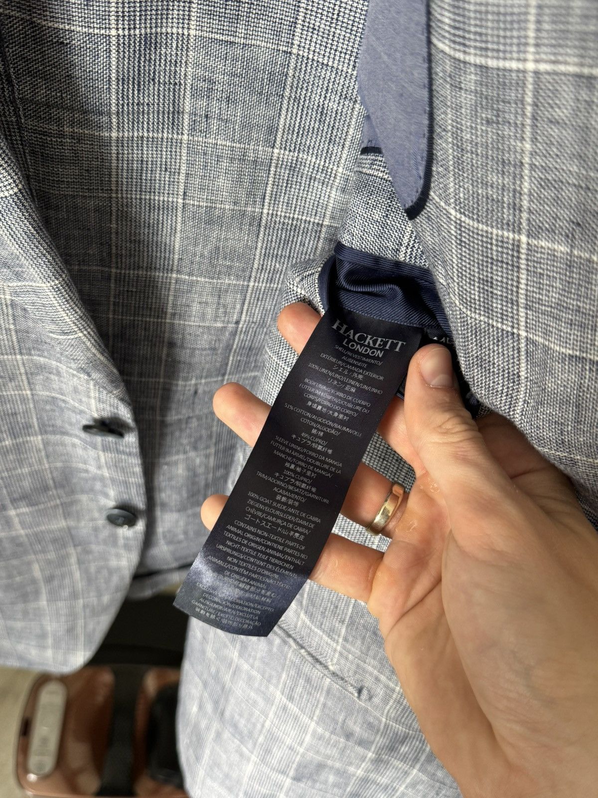 Designer × Hackett Hackett Linen Check Blazer Size 44R - 8 Thumbnail