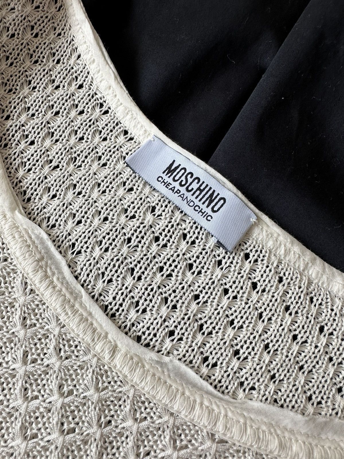 Moschino MOSCHINO Cream Black Lace Short Sleeve Pleated Dress Size M / US 6-8 / IT 42-44 - 15 Thumbnail