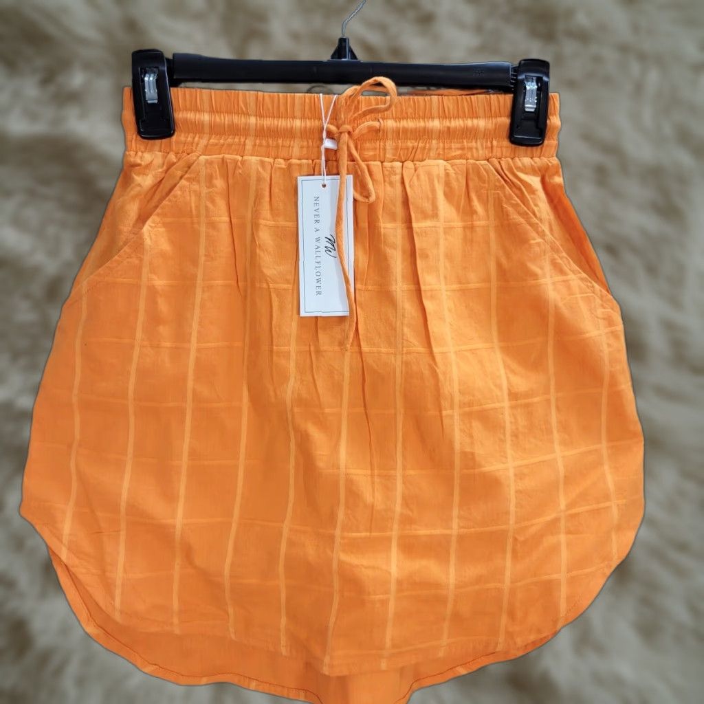 Vintage VINTAGE Never a wallflower Orange Plaid Mini Skirt Cotton XS NWT Women’s Short with Pockets Elastic Waist Drawstring Sz XS Womens Size 26" / US 2 / IT 38 - 1 Thumbnail
