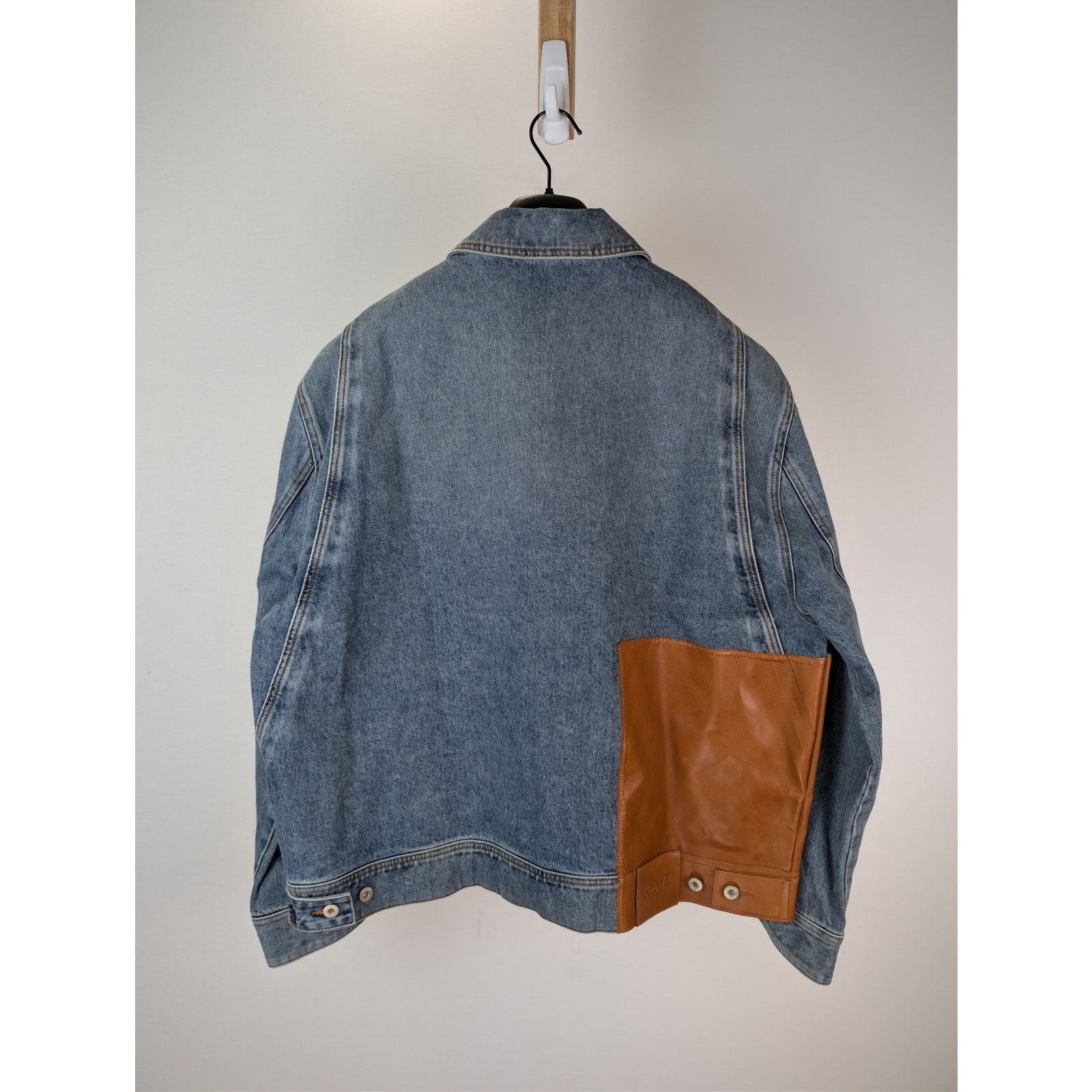 Loewe o1rshd1 Contrast Leather Panelling Denim Jacket in Blue Size US L / EU 52-54 / 3 - 14 Thumbnail