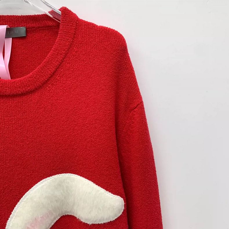 Dior Dior Red rabbit plush cotton round-neck long-sleeved sweats Size L / US 10 / IT 46 - 3 Thumbnail