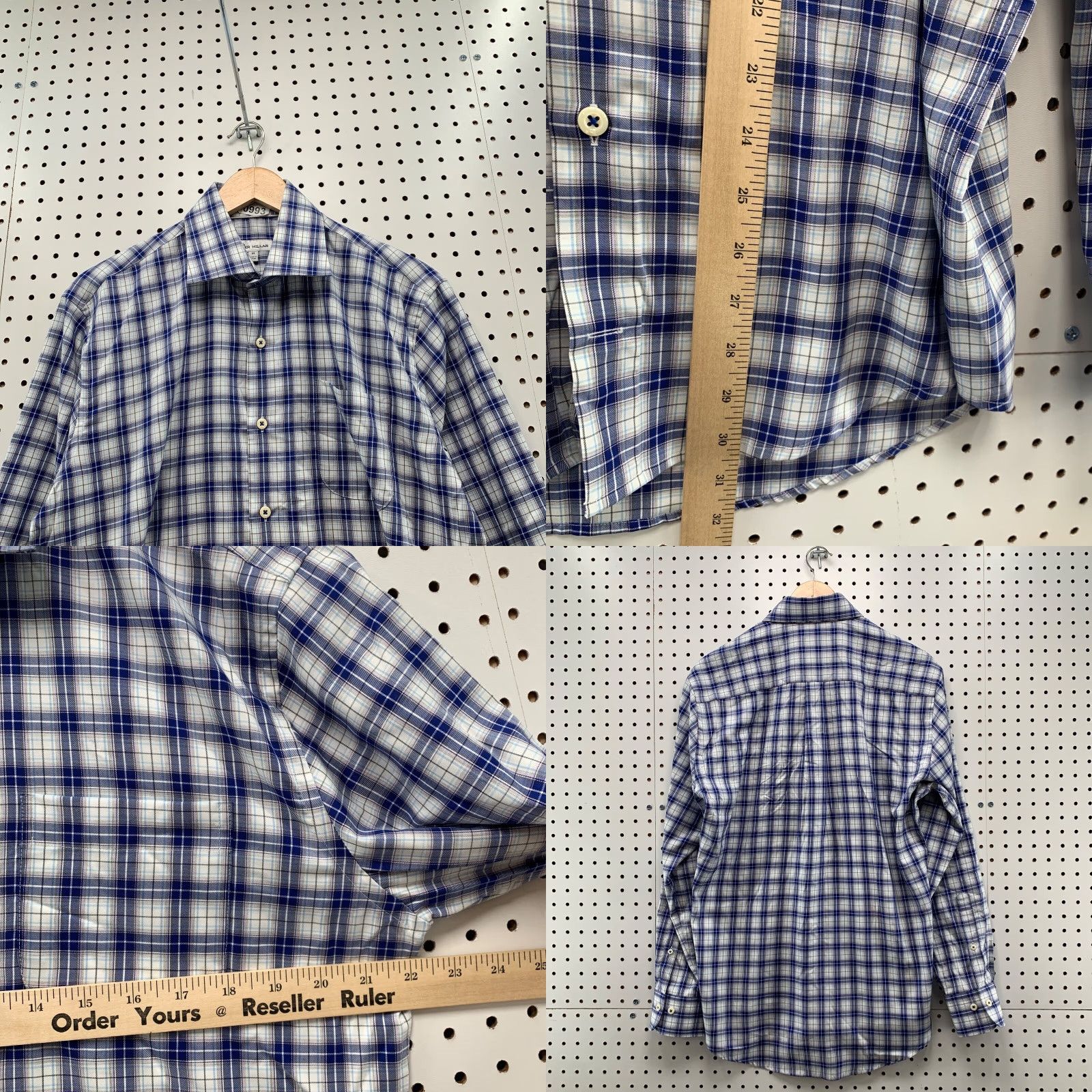 Peter Millar Peter Millar Button Shirt Mens Medium Blue White Plaid Long Sleeve Pocket Shirt Mens Blue White Plaid Button-Up Cotton Blend Regular 22x32 Size US M / EU 48-50 / 2 - 8 Thumbnail