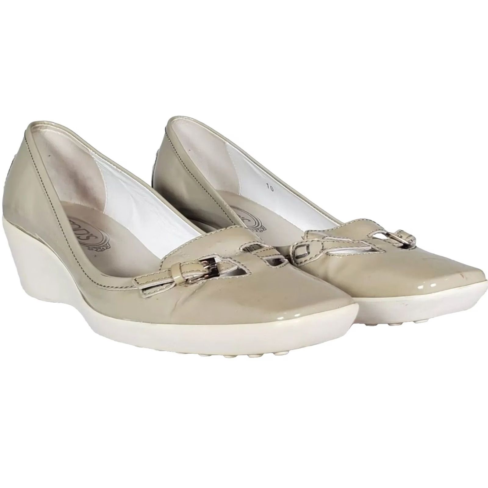 Vintage TOD's Gray Patent Leather Wedges Slip On Pumps Women's US 10 Shoes" Size US 10 / IT 40 - 2 Thumbnail