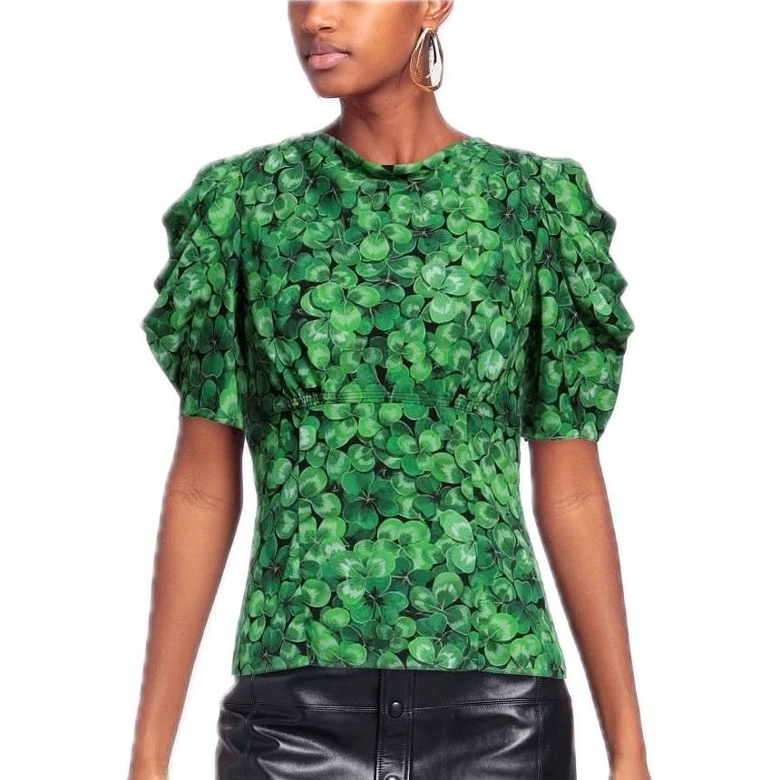 Dolce & Gabbana Dolce & Gabbana Green Clover Print Blouse Silk IT 36 XXS Size XS / US 0-2 / IT 36-38 - 1 Thumbnail