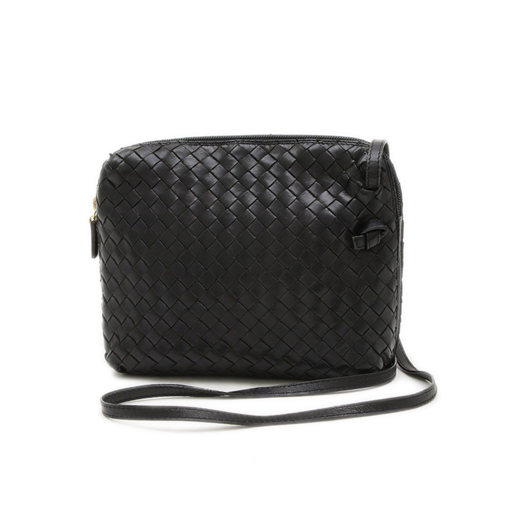 Bottega Veneta Nodini Intrecciato Shoulder Bag Leather Black Vintage Bp, Women's